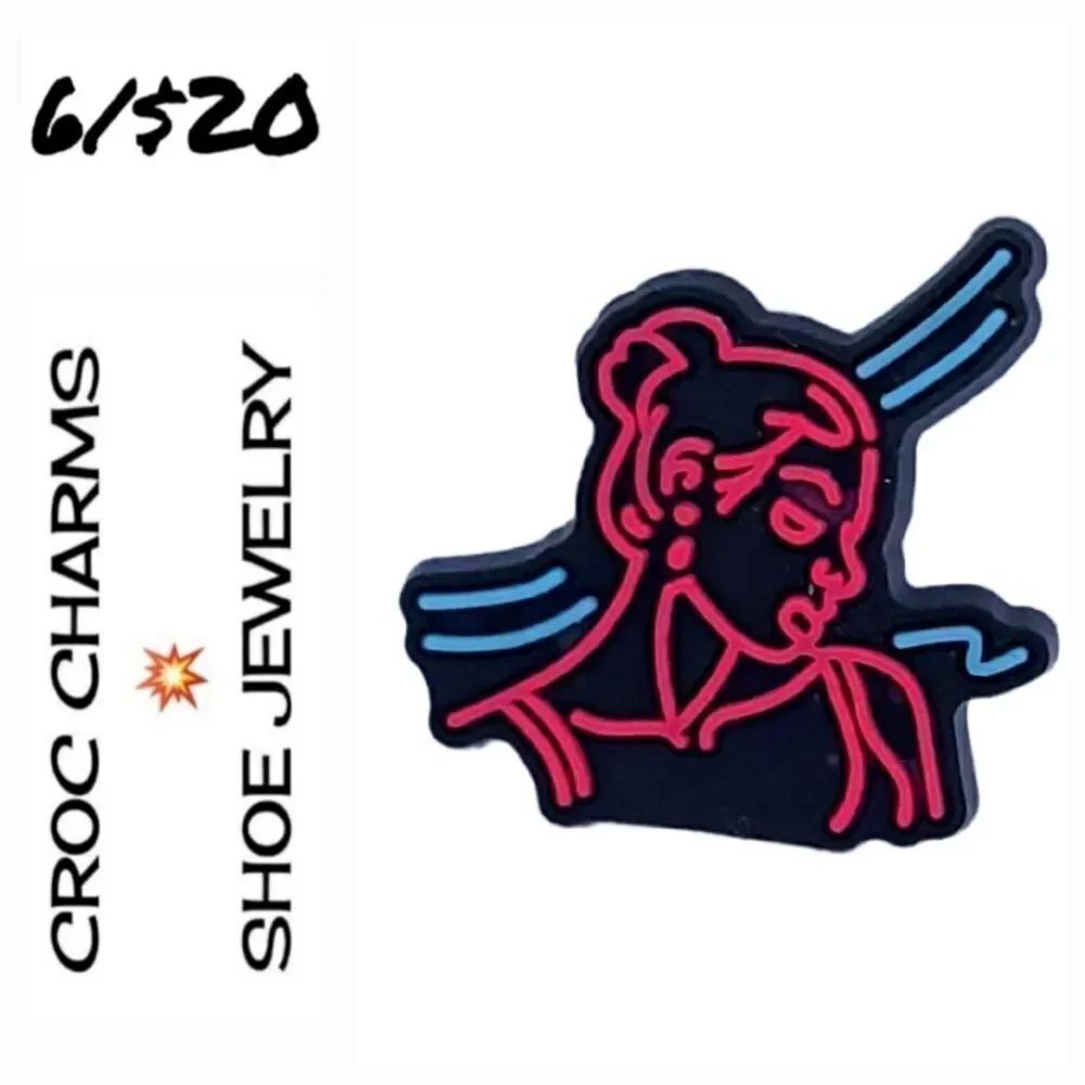 6/$20 Pink Lady Croc Charm Shoe Jewelry Girly Jibbitz Cute Neon sign